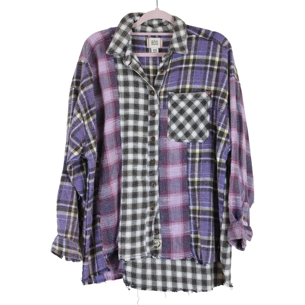 BDG Urban Outfitters Grunge Indie Sleaze Purple Patchwork Plaid Flannel Shirt M